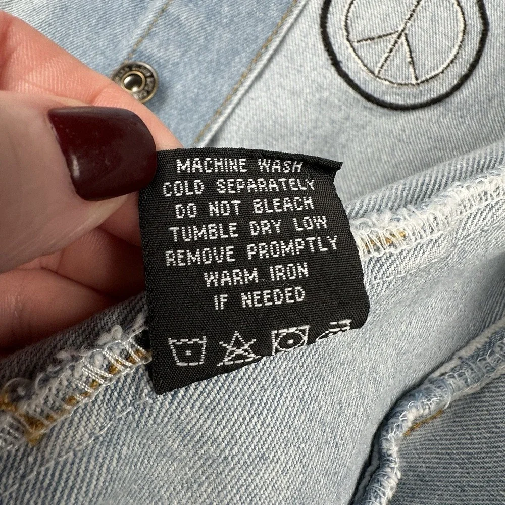 Brooklyn Cloth Denim Jacket‎ Unisex S Graffiti NO BAD VIBES Rose Embroidered